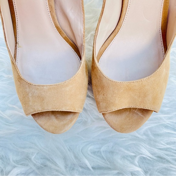 Pelle Moda Nude Neutral Tan Suede Open Peep Toe High Heel Sandal - Picture 7 of 16